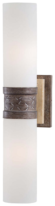 Compositions 2-Light Wall Sconce in Aged Patina Iron & Etched Opal Glass
