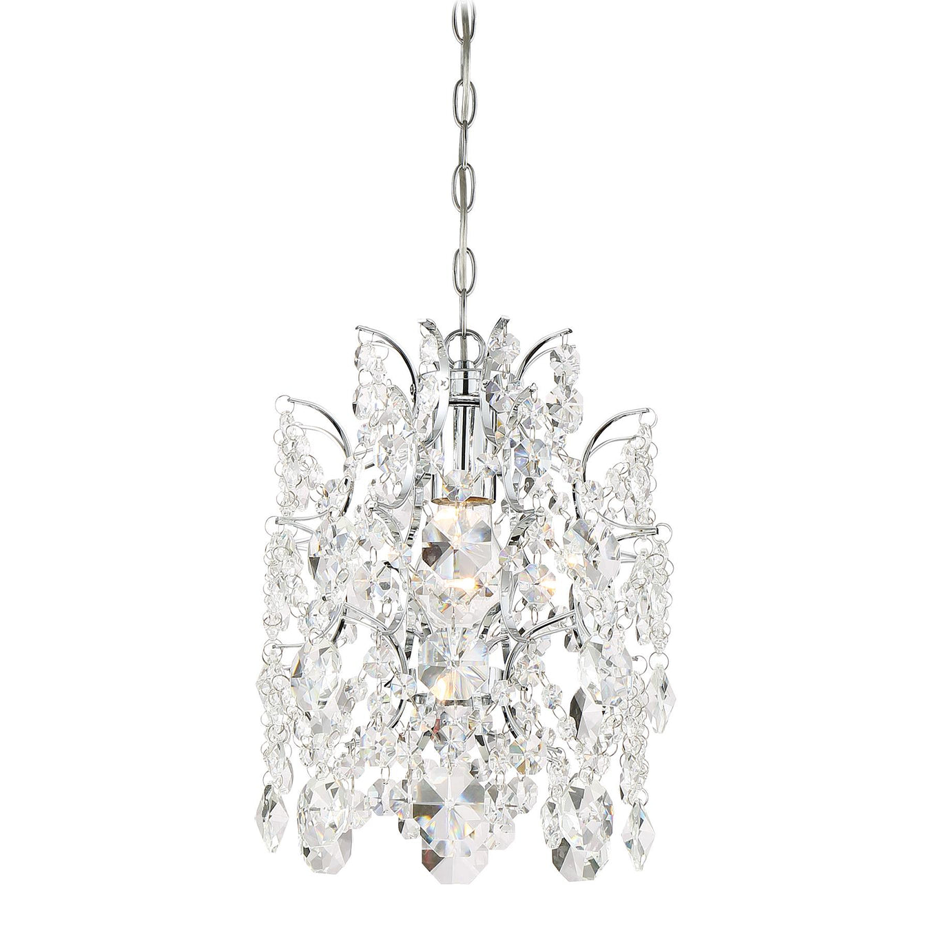 Isabella's Crown 1-Light Mini-Pendant in Chrome & Clear Crystal Strings Accents - Lamps Expo