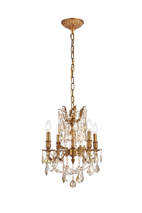Rosalia 4-Light Pendant in French Gold with Golden Teak (Smoky) Royal Cut Crystal