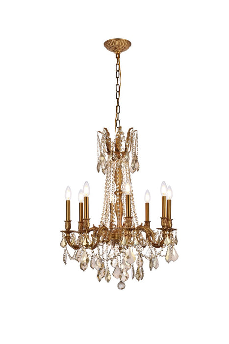 Rosalia 8-Light Chandelier in French Gold with Golden Teak (Smoky) Royal Cut Crystal
