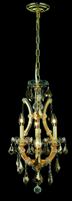 Maria Theresa 4-Light Pendant in Gold with Golden Teak (Smoky) Royal Cut Crystal
