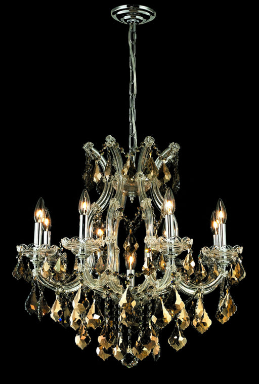 Maria Theresa 9-Light Chandelier in Chrome with Golden Teak (Smoky) Royal Cut Crystal