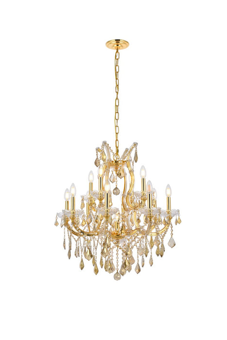 Maria Theresa 13-Light Chandelier in Gold with Golden Teak (Smoky) Royal Cut Crystal