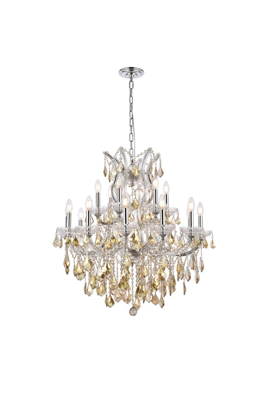Maria Theresa 19-Light Chandelier in Chrome with Golden Teak (Smoky) Royal Cut Crystal