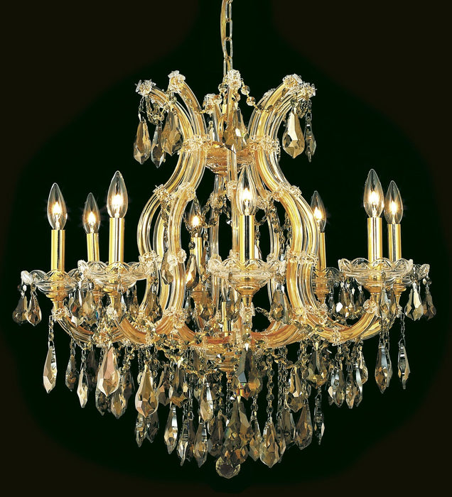 Maria Theresa 9-Light Chandelier in Gold with Golden Teak (Smoky) Royal Cut Crystal