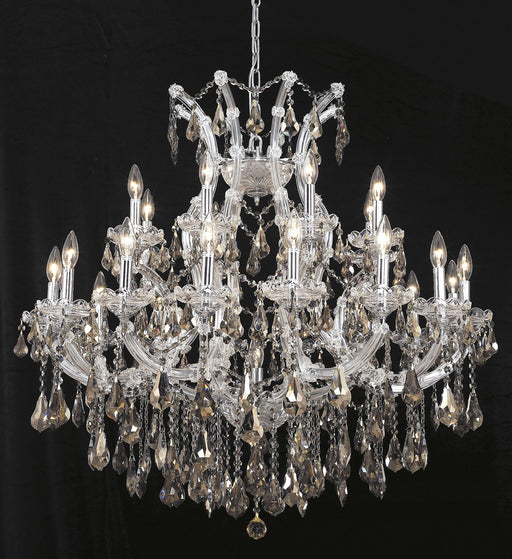 Maria Theresa 24-Light Chandelier in Chrome with Golden Teak (Smoky) Royal Cut Crystal