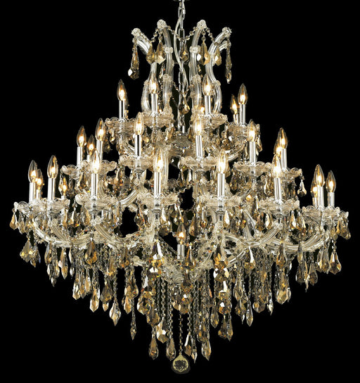 Maria Theresa 37-Light Chandelier in Chrome with Golden Teak (Smoky) Royal Cut Crystal