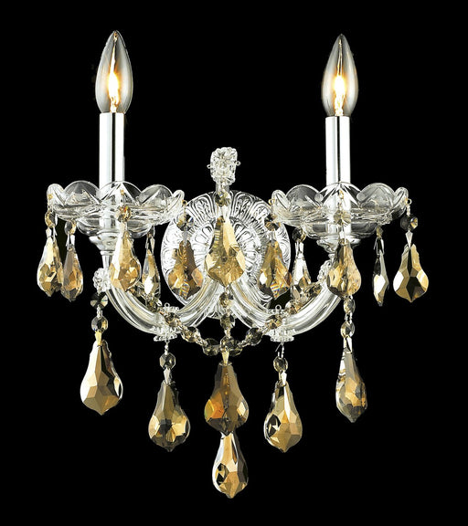 Maria Theresa 2-Light Wall Sconce in Chrome with Golden Teak (Smoky) Royal Cut Crystal