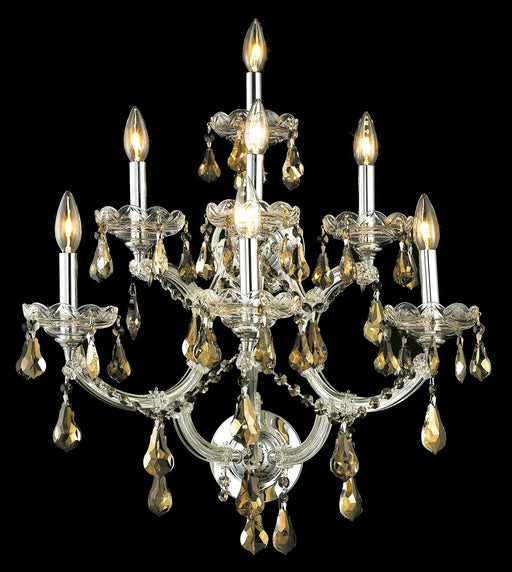 Maria Theresa 7-Light Wall Sconce in Chrome with Golden Teak (Smoky) Royal Cut Crystal