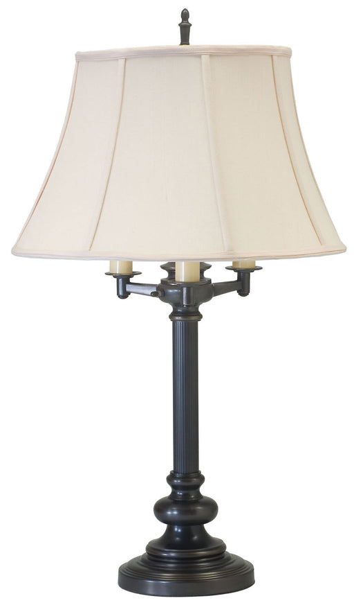 Newport 30 Inch Oil Rubbed Bronze Six-Way Table Lamp with Off-White Linen Softback Shade