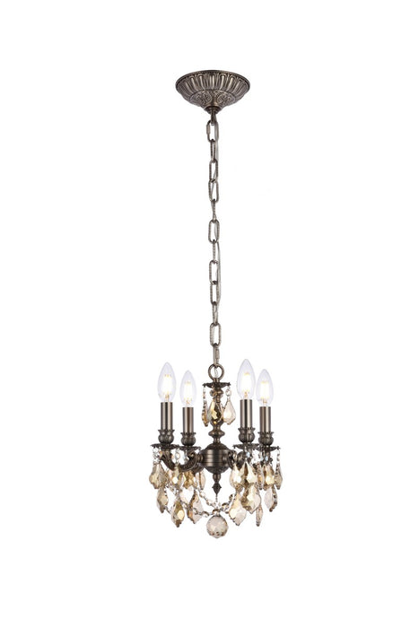 Lillie 4-Light Pendant in Pewter with Golden Teak (Smoky) Royal Cut Crystal
