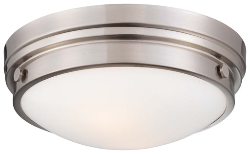 2-Light Flush Mount in Brushed Nickel & Clear & White Paint Inside Glass