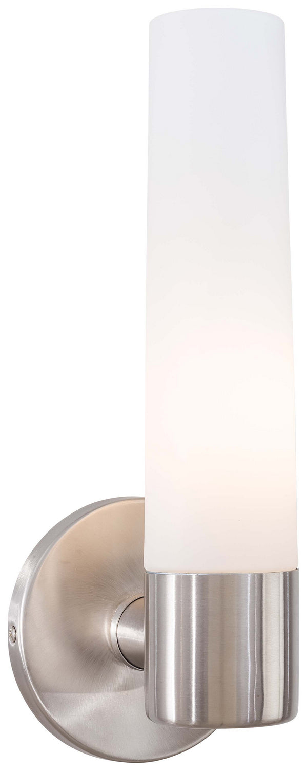 Saber 1 Light Wall Sconce in Brushed Stainless Steel with Etched Opal