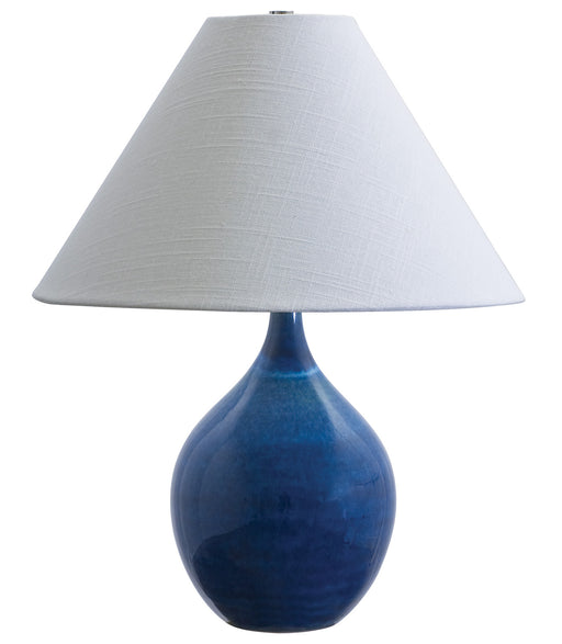 Scatchard 19 Inch Stoneware Accent Lamp in Blue Gloss with Cream Linen Hardback