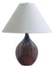 Scatchard 19 Inch Stoneware Accent Lamp in Decorated Red Gloss with Cream Linen Hardback
