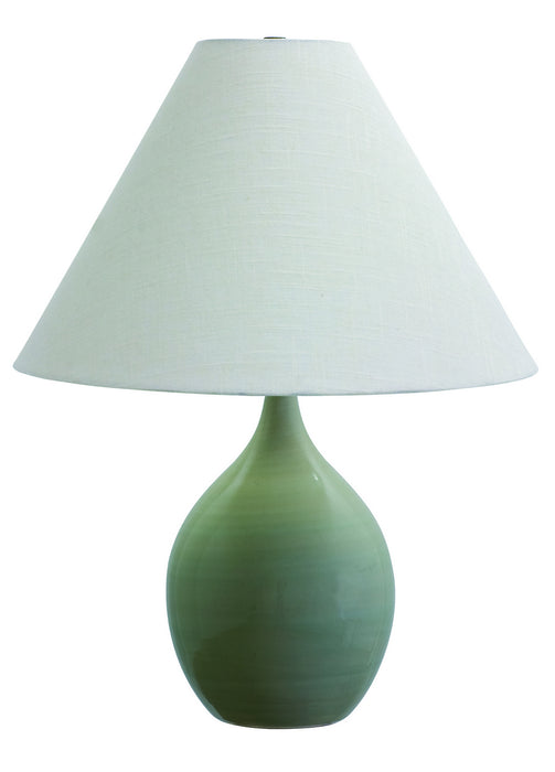 Scatchard 22.5 Inch Stoneware Table Lamp in Celadon with Cream Linen Hardback