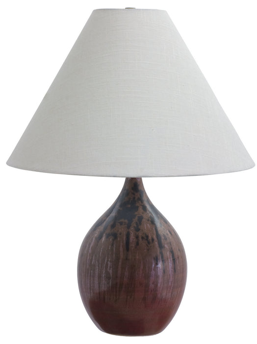 Scatchard 22.5 Inch Stoneware Table Lamp in Decorated Red Gloss with Cream Linen Hardback
