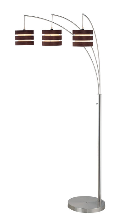 Matia 3-Light Arch Lamp in Polished Steel Wood Finished Shade with Liner, E12 B 40Wx3