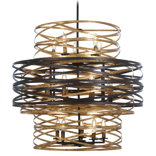Vortic Flow 18 Lights 3 Tier Chandelier in Dark Bronze with Mosaic Gold Interior - Lamps Expo