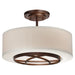 City Club 3-Light Semi-Flush Mount in Dark Brushed Bronze (Painted) with Glass & Fabric Shade - Lamps Expo