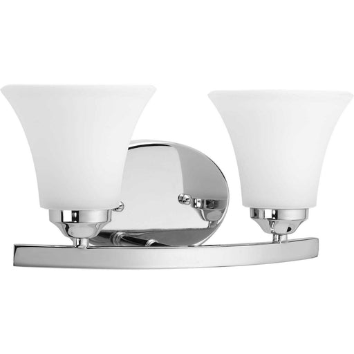 Adorn 2-Light Bath & Vanity Lighting in Polished Chrome with Etched White Glass