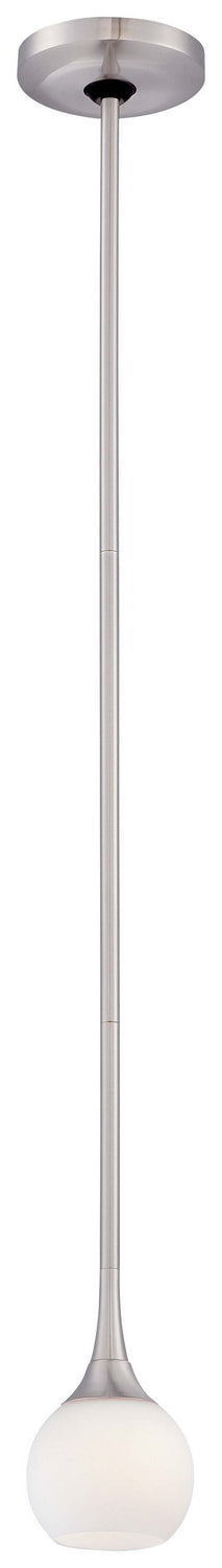 Pontil 1 Light Mini Pendant in Brushed Nickel with Etched Opal Glass