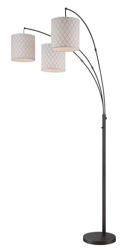 Vasanti 3-Light Arch Lamp in Dark Bronze Patterned Fabric Shade, E27 LED 6Wx3