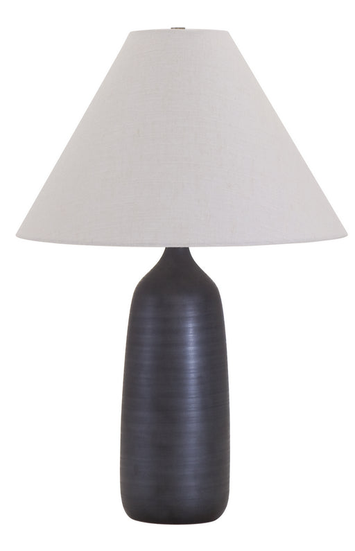 Scatchard 25 Inch Stoneware Table Lamp in Black Matte with Cream Linen Hardback