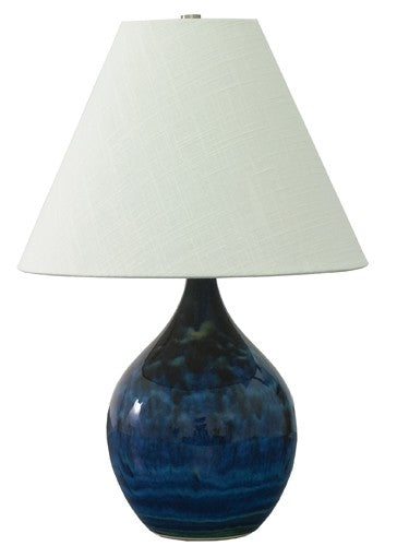 Scatchard 19 Inch Stoneware Accent Lamp in Midnight Blue with Cream Linen Hardback