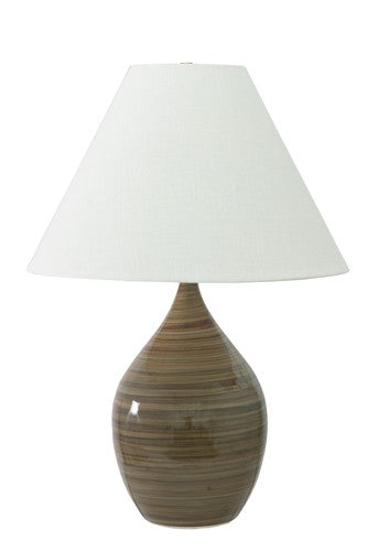Scatchard 28 Inch Stoneware Table Lamp in Tiger's Eye with Cream Linen Hardback