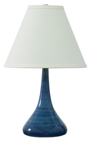 Scatchard 19 Inch Stoneware Table Lamp In Blue Gloss with Off-White Linen Hardback