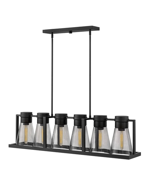 Refinery Six Light Linear Chandelier in Black with Smoked glass