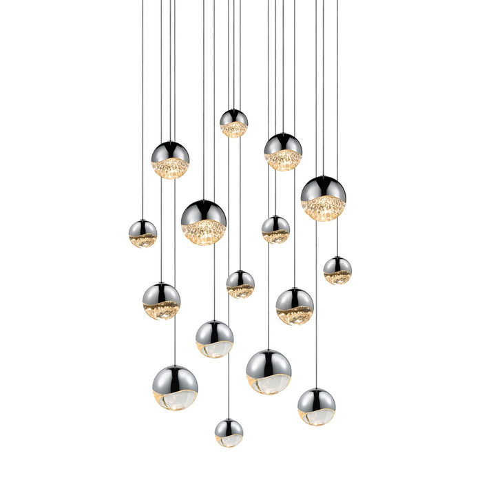 Grapes 16-Light Square Assorted LED Pendant in Polished Chrome - Lamps Expo