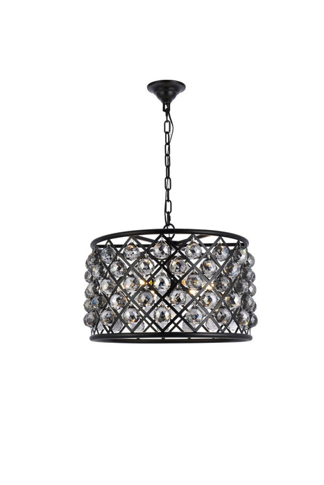 Madison 6-Light Pendant in Matte Black with Silver Shade (Grey) Royal Cut Crystal