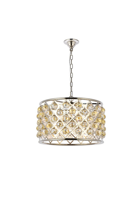 Madison 6-Light Pendant in Polished Nickel with Golden Teak (Smoky) Royal Cut Crystal