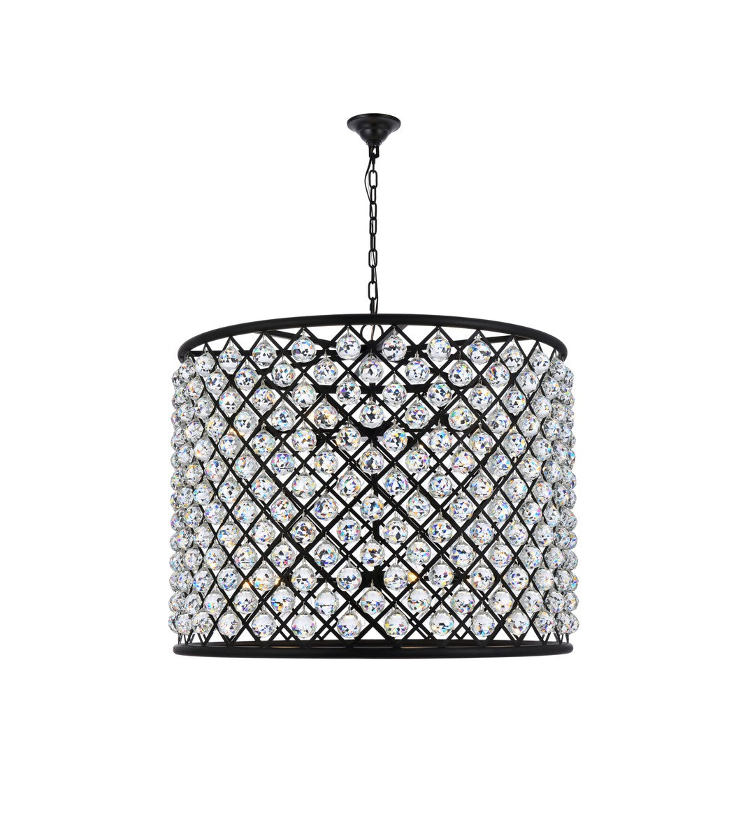Madison 12-Light Chandelier in Matte Black with Clear Royal Cut Crystal