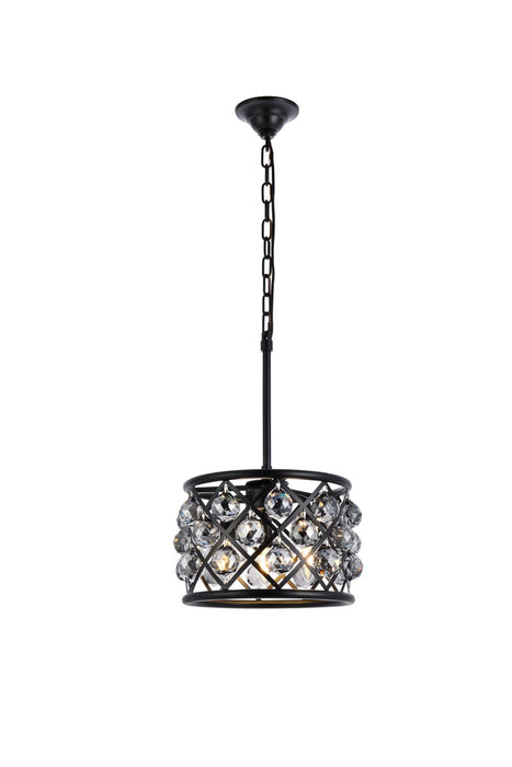 Madison 3-Light Pendant in Matte Black with Silver Shade (Grey) Royal Cut Crystal