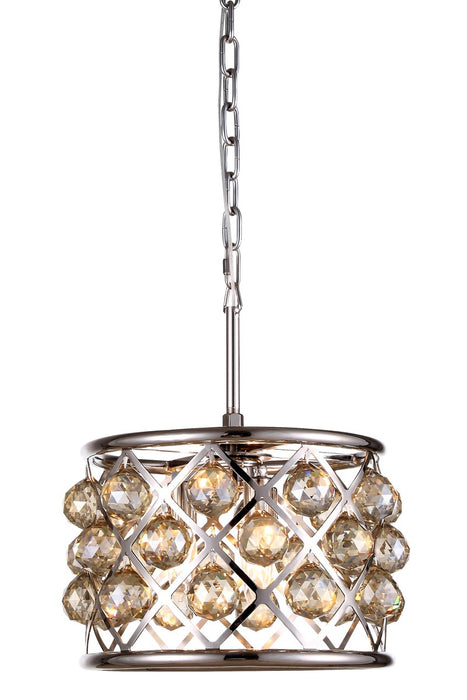 Madison 3-Light Pendant in Polished Nickel with Golden Teak (Smoky) Royal Cut Crystal
