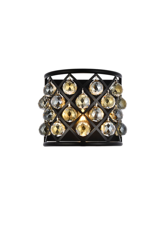 Madison 1-Light Wall Sconce in Matte Black with Golden Teak (Smoky) Royal Cut Crystal