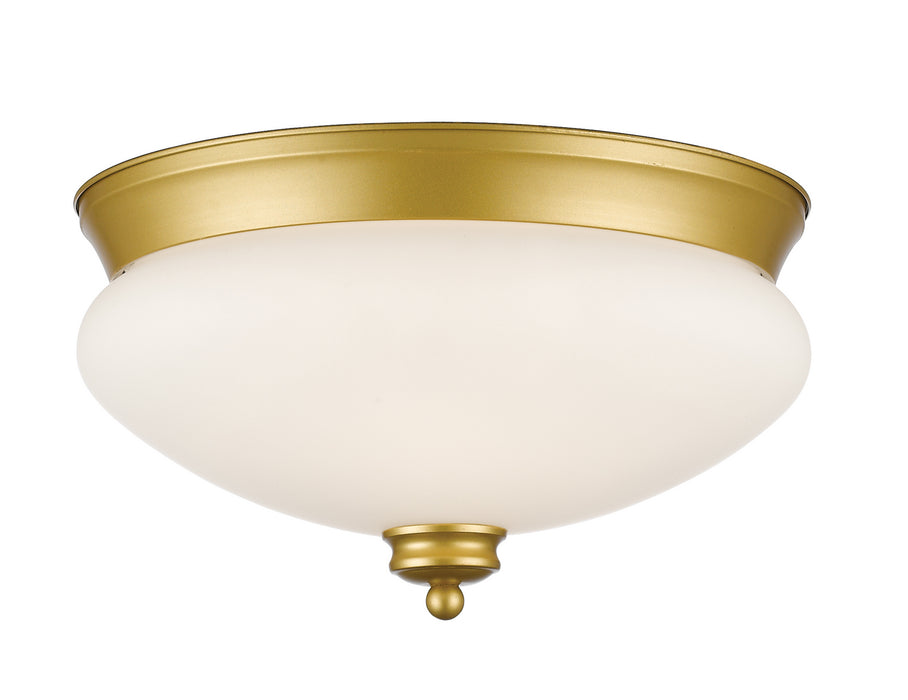 Amon 2 Light Flush Mount in Satin Gold with Matte Opal Glass
