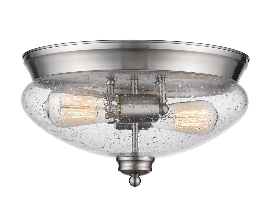 Amon 2 Light Flush Mount in Brushed Nickel with Clear Seedy Glass