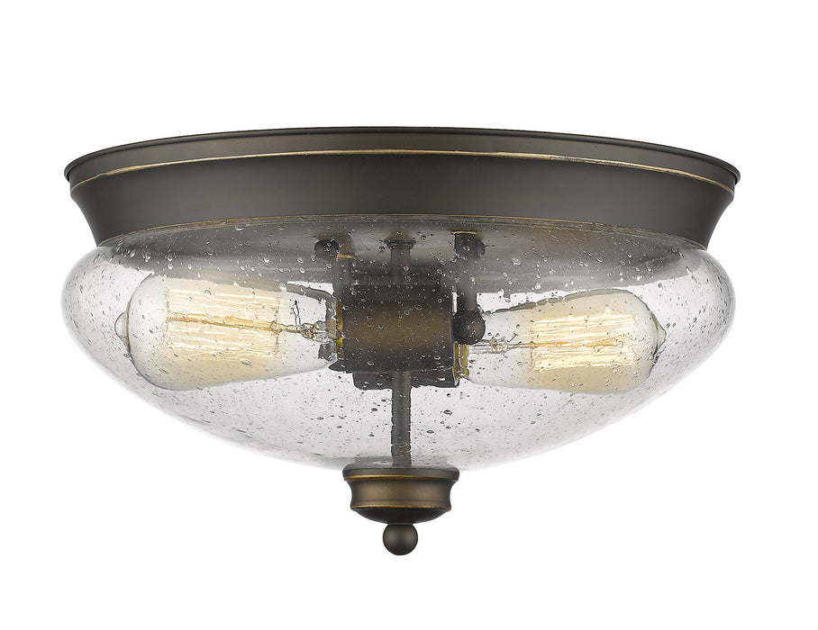 Amon 2 Light Flush Mount in Olde Bronze with Clear Seedy Glass