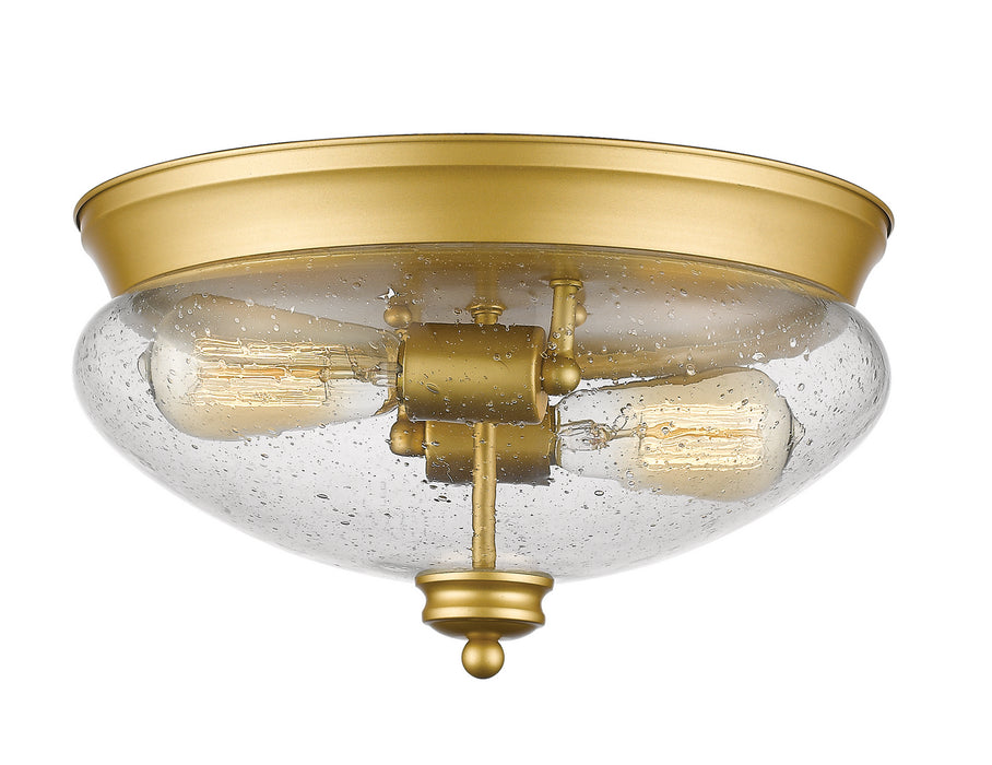 Amon 2 Light Flush Mount in Satin Gold with Clear Seedy Glass
