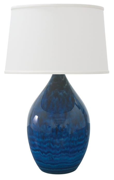 Scatchard 24.5 Inch Stoneware Table Lamp in Midnight Blue with White Linen Hardback