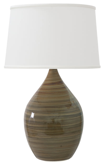 Scatchard 24.5 Inch Stoneware Table Lamp in Tigers Eye with White Linen Hardback