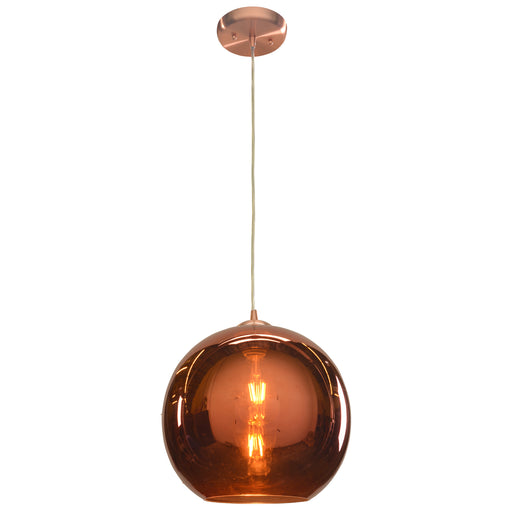 Glow (l) Mirrored Glass Pendant in Brushed Copper Finish