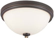 Shadowglen 3-Light Flush Mount in Lathan Bronze with Gold Highli & Etched White Glass