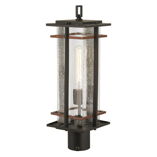 San Marcos 1-Light Post Mount in Coal with Antique Copper Accents & Clear Seeded Glass - Lamps Expo