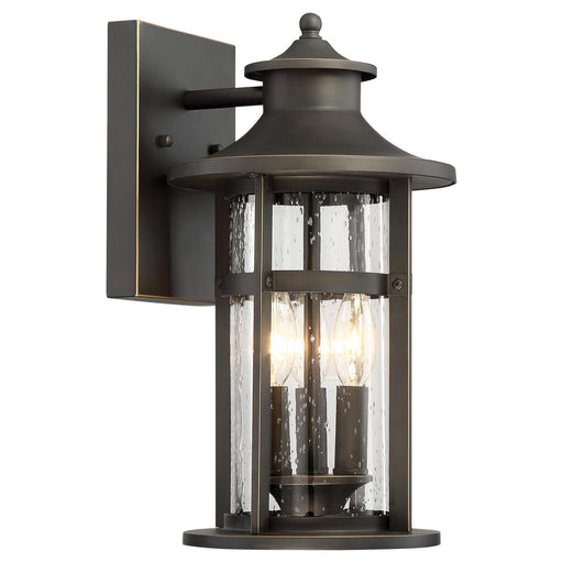 Highland Ridge 3-Light Outdoor Wall Lamp in Oil Rubbed Bronze with Gold High & Clear Seedy Glass - Lamps Expo