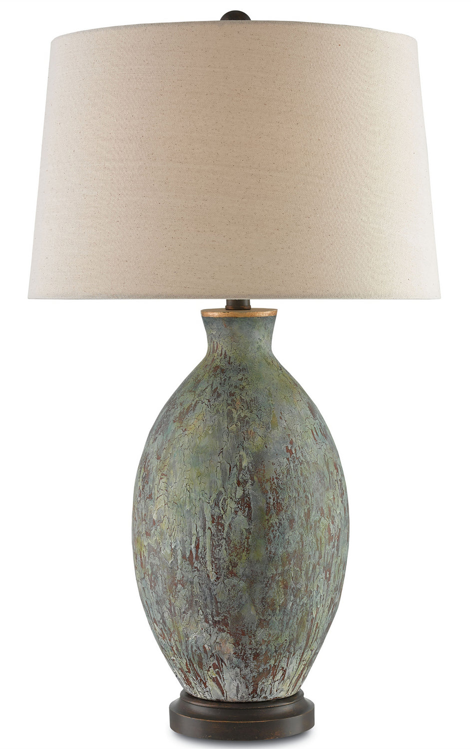 Remi 1 Light Table Lamp in Green & Dark Red & Bronze Gold with Flax Linen Shade
